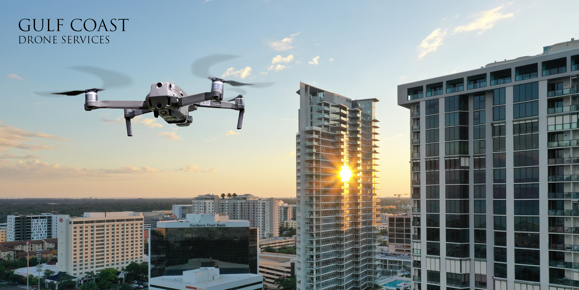 Drone photo over cityscape
